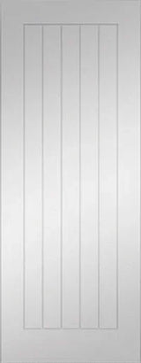 White interior door with vertical panel grooves, modern flat surface design