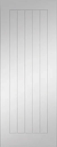 White interior door with vertical panel grooves, modern flat surface design