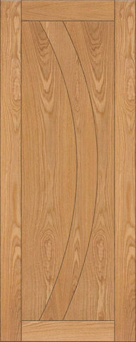 Oak interior door with curved panel design and natural wood grain finish
