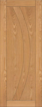 Oak interior door with curved panel design and natural wood grain finish