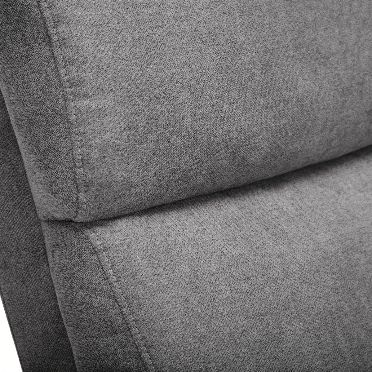 Charcoal grey rise recliner cushion detail with soft textured upholstery