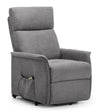 Charcoal grey fabric rise recliner chair with padded seat and side control pocket