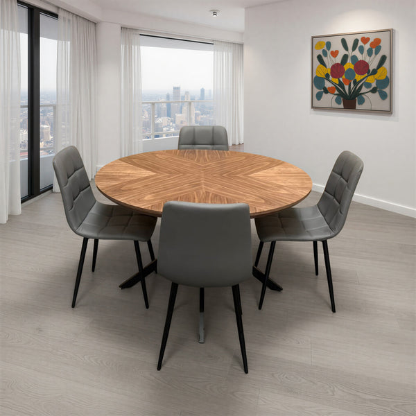 Hendrik 1.2 Metre Round Table Walnut with 4 Fredrik PU Chairs
