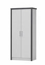 A tall two-door wardrobe or storage cabinet with light gray doors and a dark gray frame, shown on a plain white background.