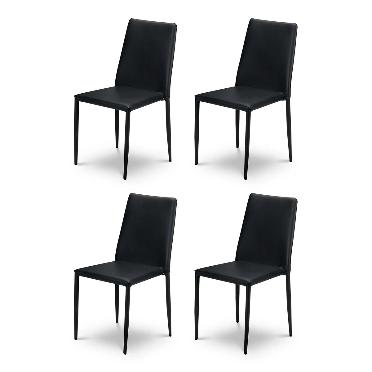 Set of four black Jazz dining chairs with slim metal legs on white background