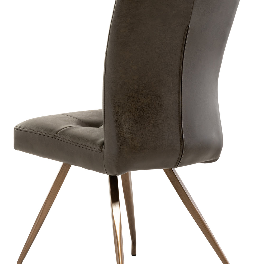 Elegant Dark Brown PU Dining Chair with Brushed Brass Legs