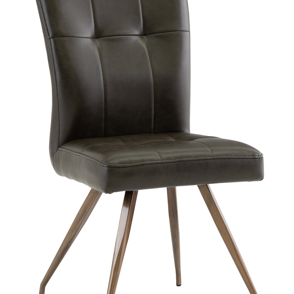Elegant Dark Brown PU Dining Chair with Brushed Brass Legs