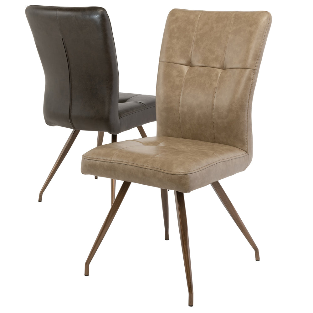 Elegant Dark Brown PU Dining Chair with Brushed Brass Legs