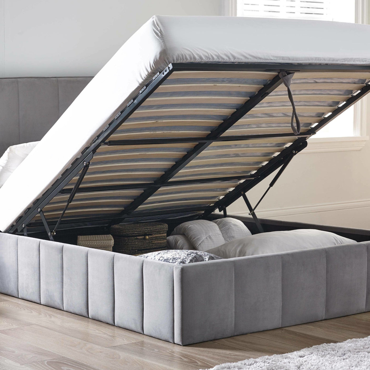Katie Ottoman Storage Bed - Grey / 135cm - KAT301