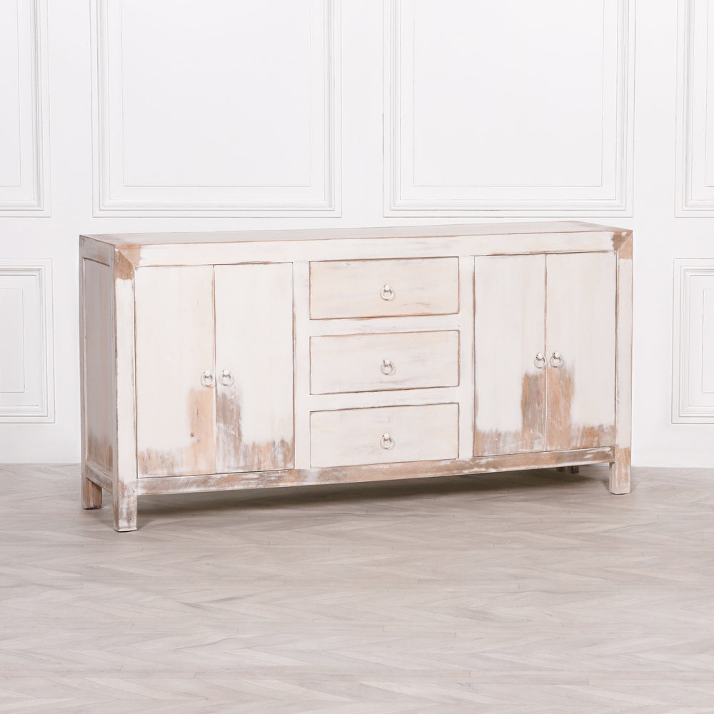 White Distressed Oriental Sideboard