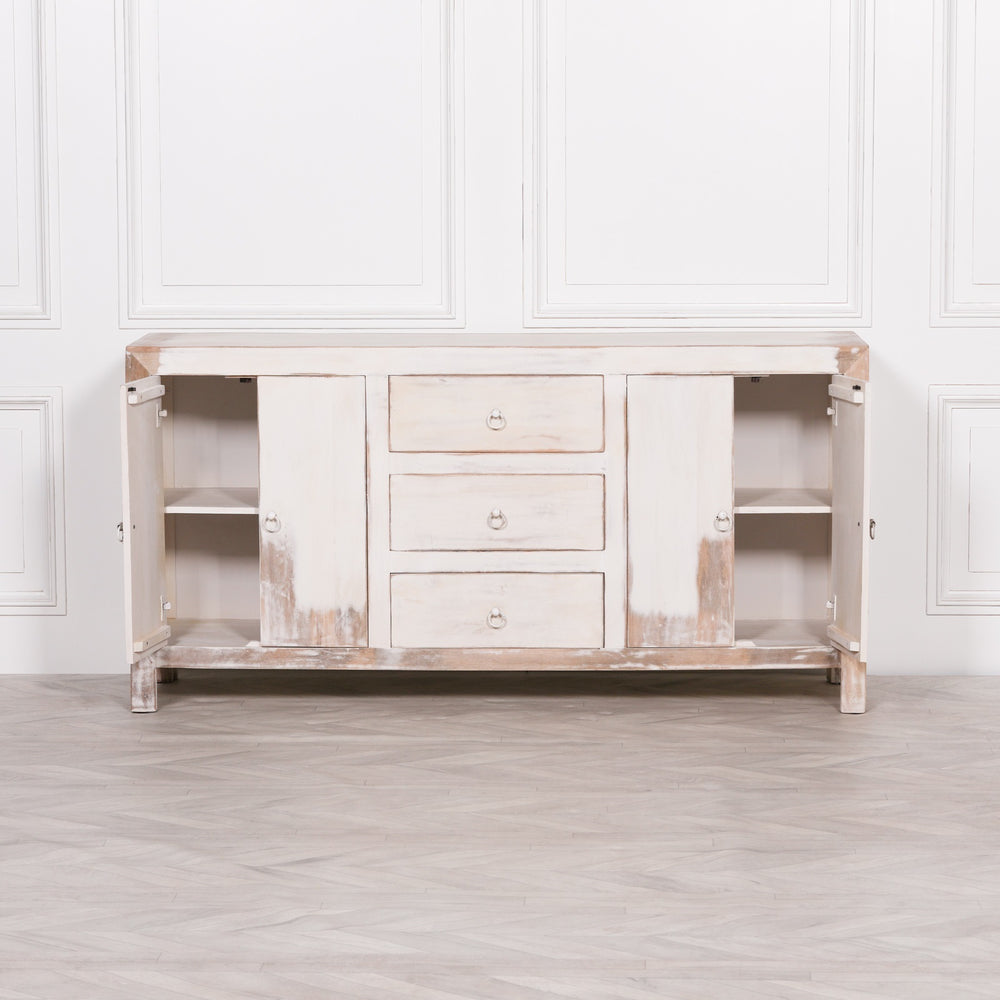 White Distressed Oriental Sideboard