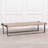 Industrial Wrought Iron Coffee Table with Rustic Wood Top