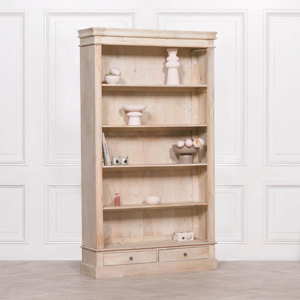 Blanche Wooden Rustic Single Open Bookcase with Drawers