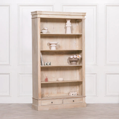 Blanche Wooden Rustic Single Open Bookcase with Drawers