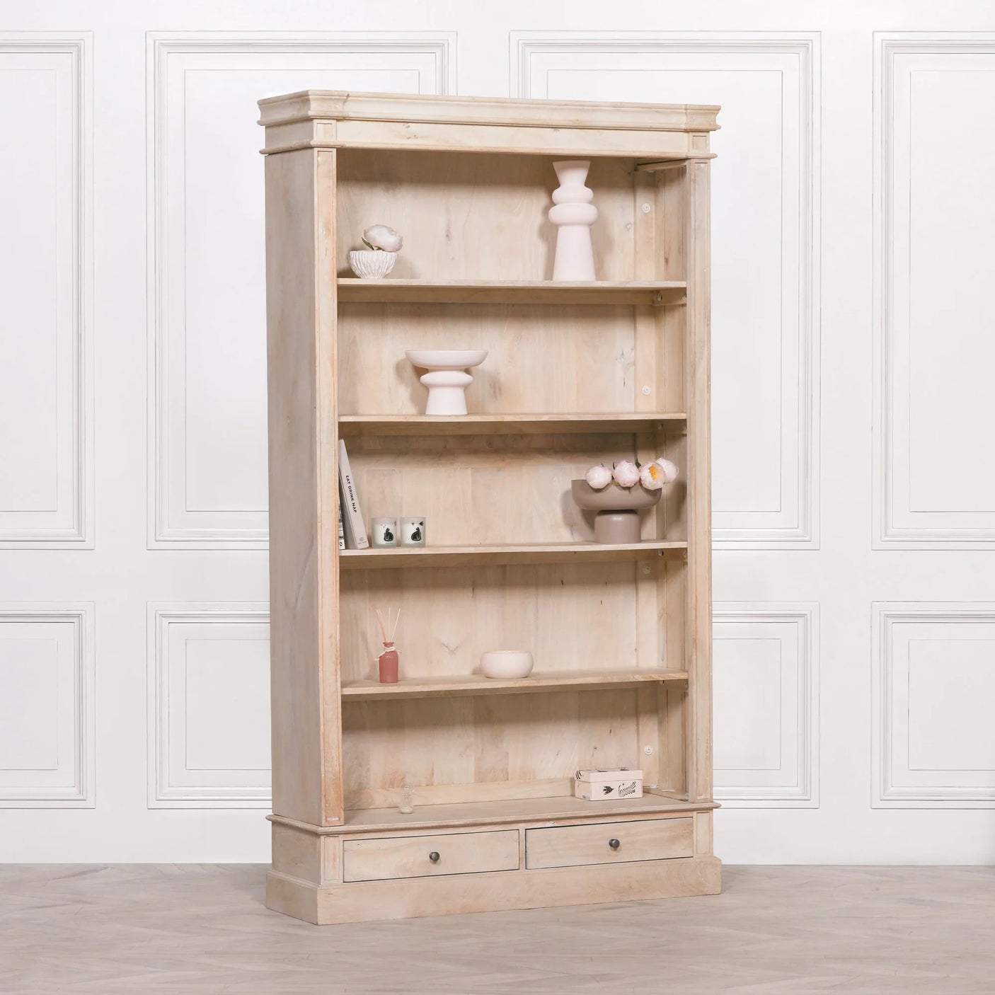 Blanche Wooden Rustic Single Open Bookcase with Drawers