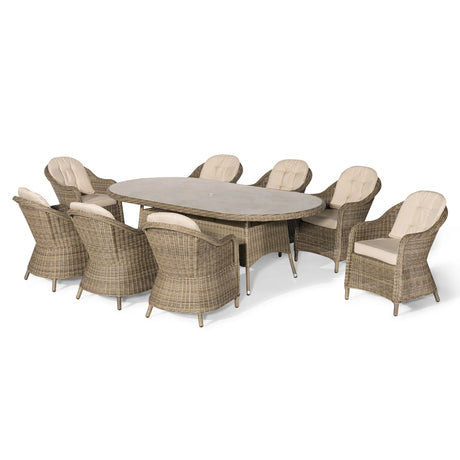 Winchester 8 Seat Oval Dining Set with Heritage Chairs and Lazy Susan - Ceramic Top
