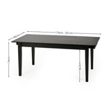 Black rectangular extending dining table with dimension lines showing length from 173cm to 251cm, width 90cm, height 74cm