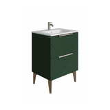 Green bathroom vanity with sink on a white background