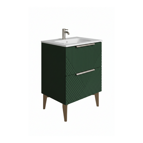 Green bathroom vanity with sink on a white background