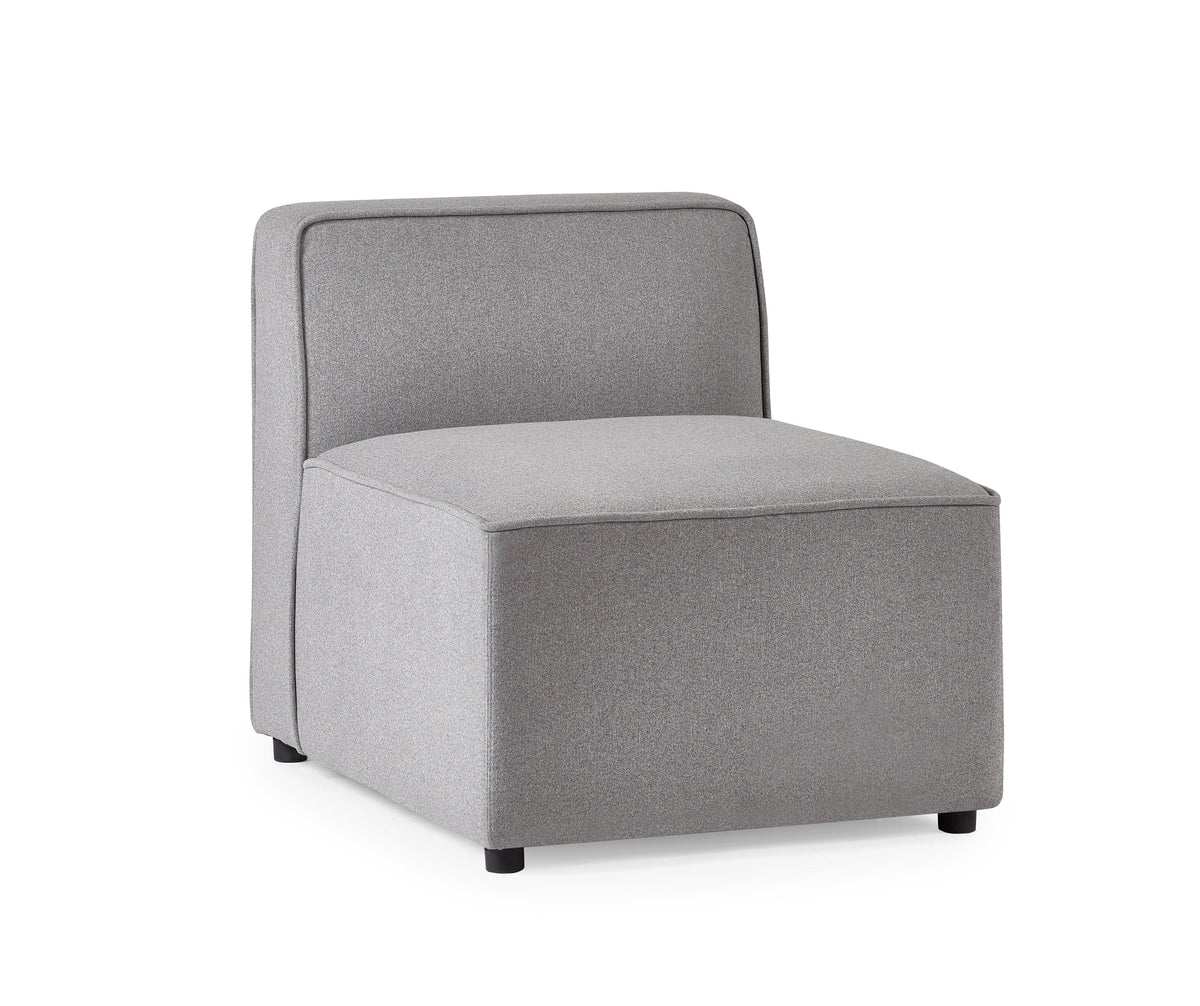 Grey fabric single seat sofa section with low backrest and minimal design