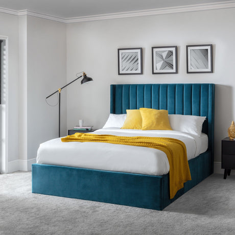 Langham Scalloped Headboard Ottoman Storage Bed - Teal / Double - LAN001