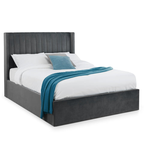 Langham Scalloped Headboard Ottoman Storage Bed - Teal / Double - LAN001