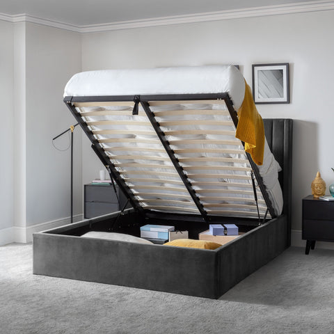 Langham Scalloped Headboard Ottoman Storage Bed - Teal / Double - LAN001