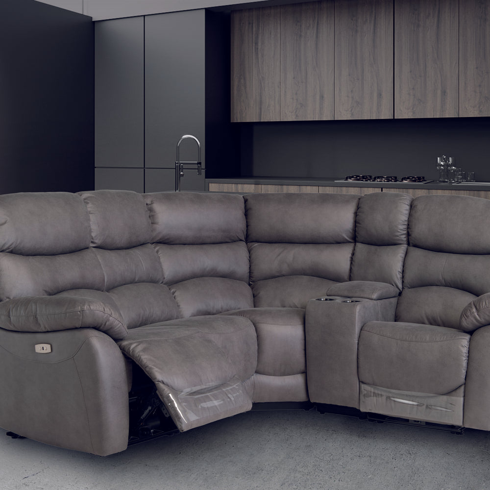 Stylish Grey Console Section with Cup Holders & Hands-Free Charging