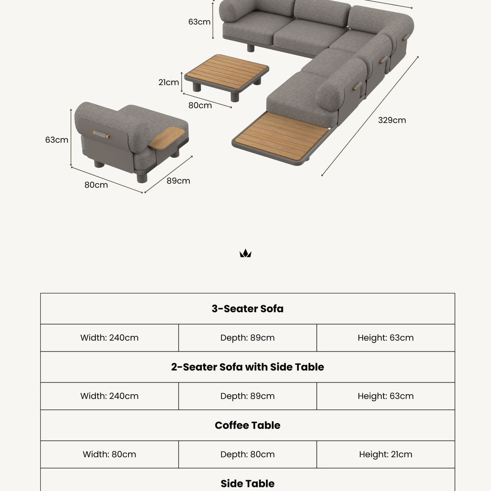 Image of LEOX Modular 5-Seater Corner Sofa Set with Coffee Table