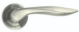 Satin nickel door handle with round rose and smooth modern design