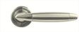 Brushed nickel door handle with round rose mounting, modern lever design shown from above