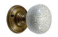 Ceramic crackle effect door knob with brass base for interior doors