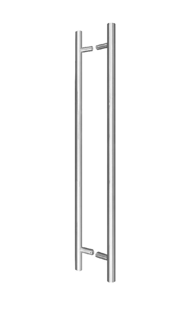 Brushed stainless steel door handle set with modern tubular design