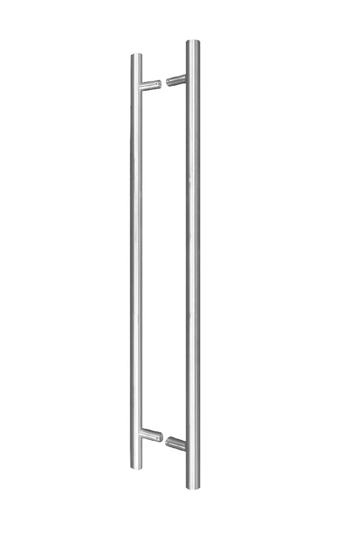 Brushed stainless steel door handle set with modern tubular design
