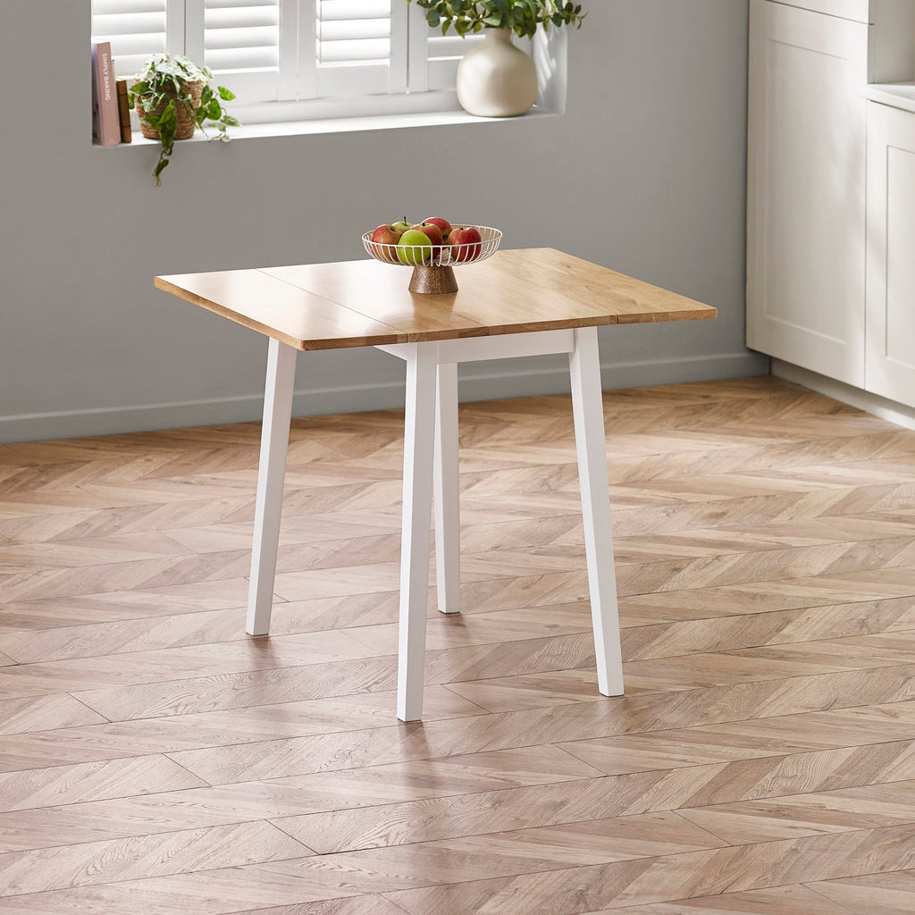 Linwood Square Dropleaf Table - White and Light Brown - LIN006