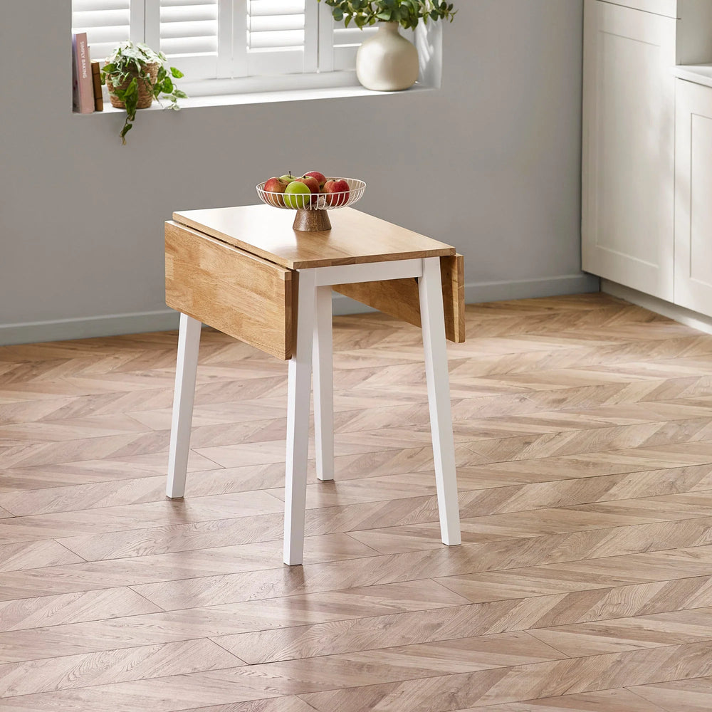 Linwood Square Dropleaf Table - White and Light Brown - LIN006