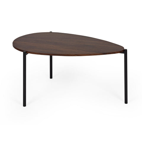 Larger teardrop table with dark wood top and black legs against white background, smaller table nested underneath