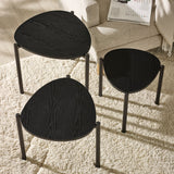 Single black teardrop nesting side table shown on white background with visible wood grain and black legs.