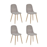 Set of four grey dining chairs with wooden legs, modern upholstered seat design
