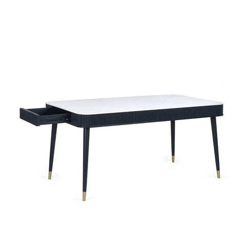 Louis Dining Table With Drawers - Black and White - LOU001