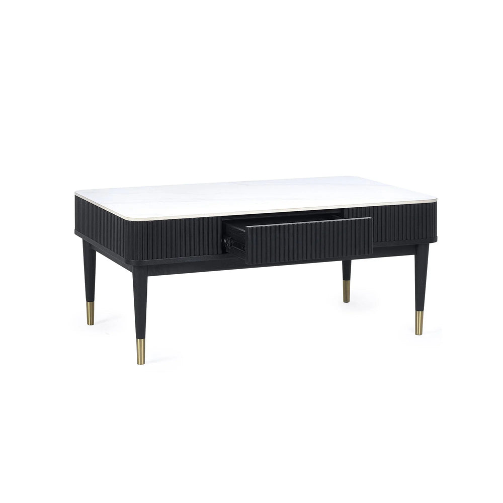 Louis Coffee Table With 2 Drawers - Black and White - LOU003