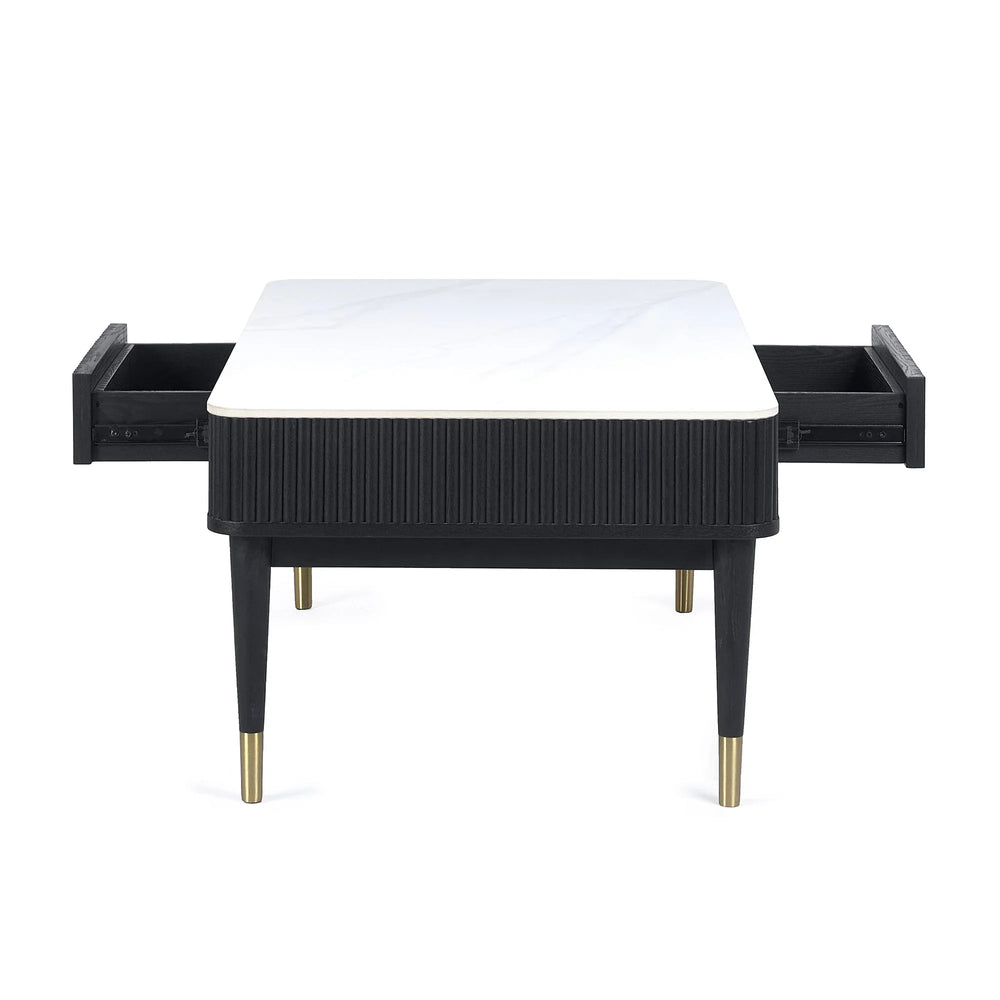 Louis Coffee Table With 2 Drawers - Black and White - LOU003