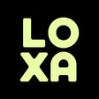 Bold modern furniture logo with LOXA text in pale yellow on black background