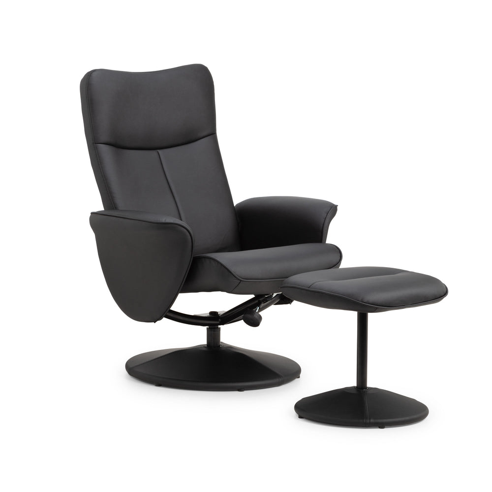 Lugano Recliner And Stool With Covered Base - Black - LUG001