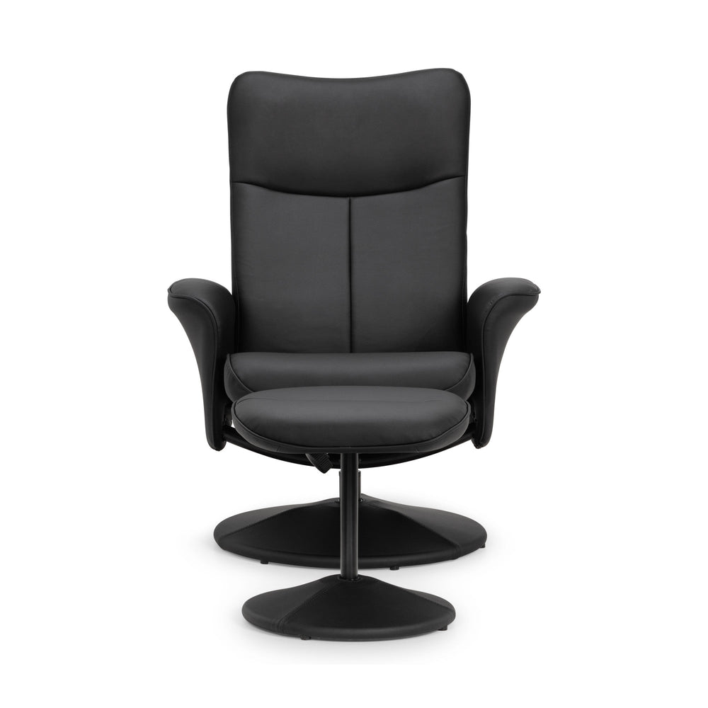 Lugano Recliner And Stool With Covered Base - Black - LUG001