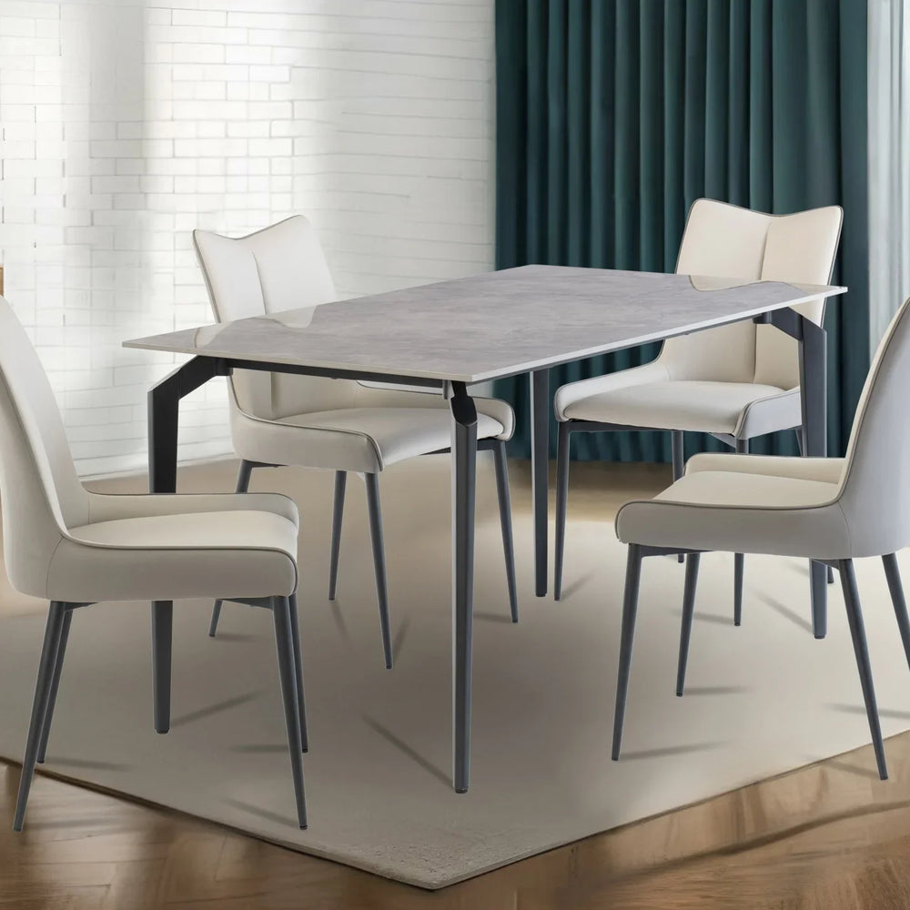 1.4m Marble Grey Dining Table with Black Legs - Stylish Modern Design
