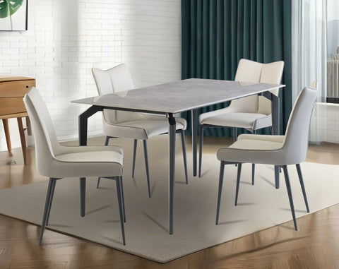 1.4m Marble Grey Dining Table with Black Legs - Stylish Modern Design