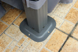 Powder coated steel gazebo leg base secured to patio tiles