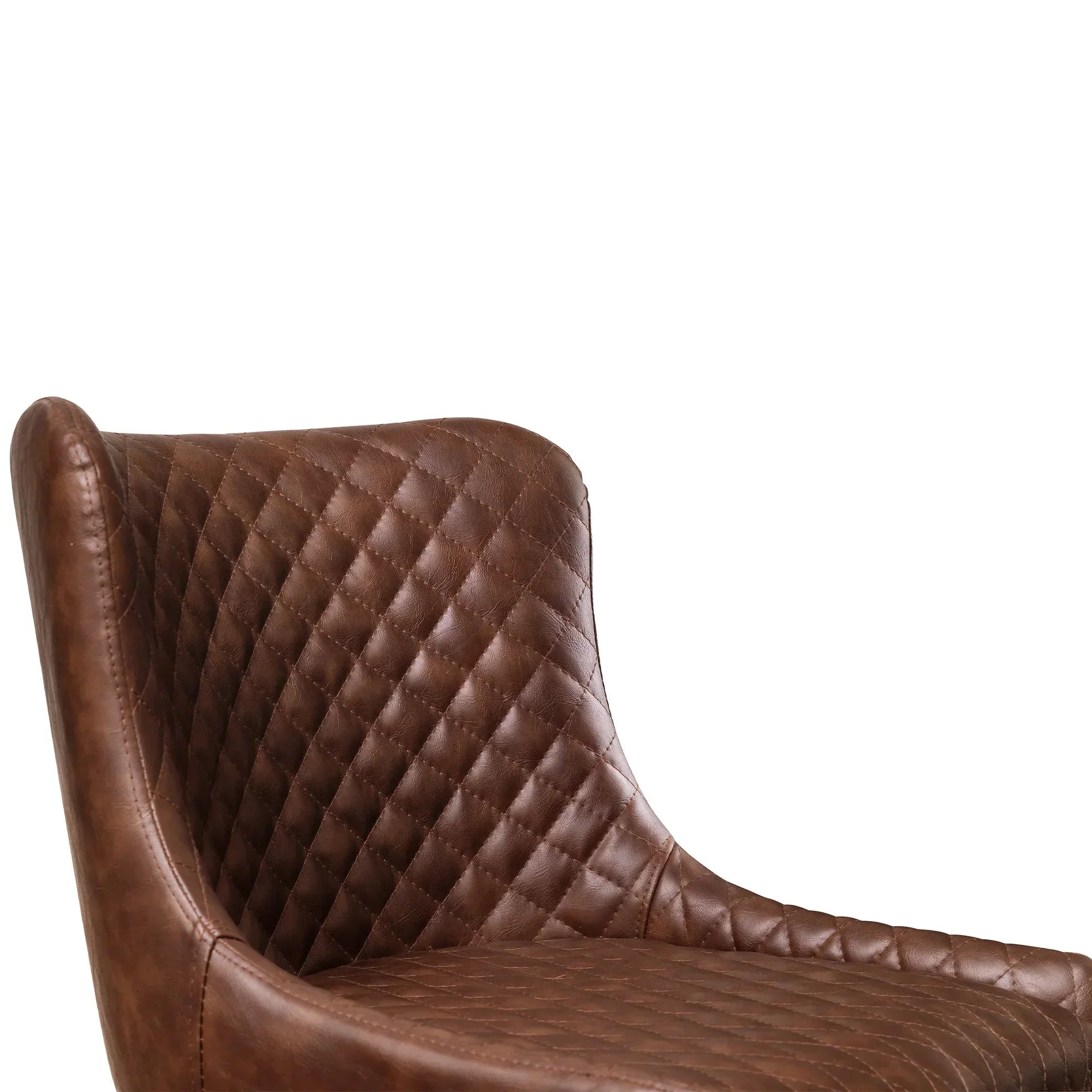 Brown faux leather bar stool seat with diamond quilted stitching detail