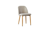Taupe dining chair with oak legs and curved backrest on white background
